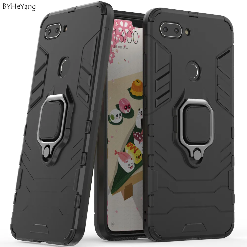

BYHeYang For Xiaomi Mi 8 Lite Case Rotating Finger Ring Holder Soft Silicone Matte Back Cover For Xiaomi Mi8 Lite Phone Cases