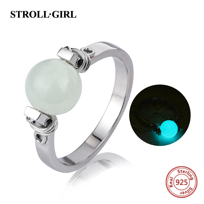

Strollgirl authentic 925 sterling silver stackable ring with glowing ball diy European fashion jewelry making for women gift