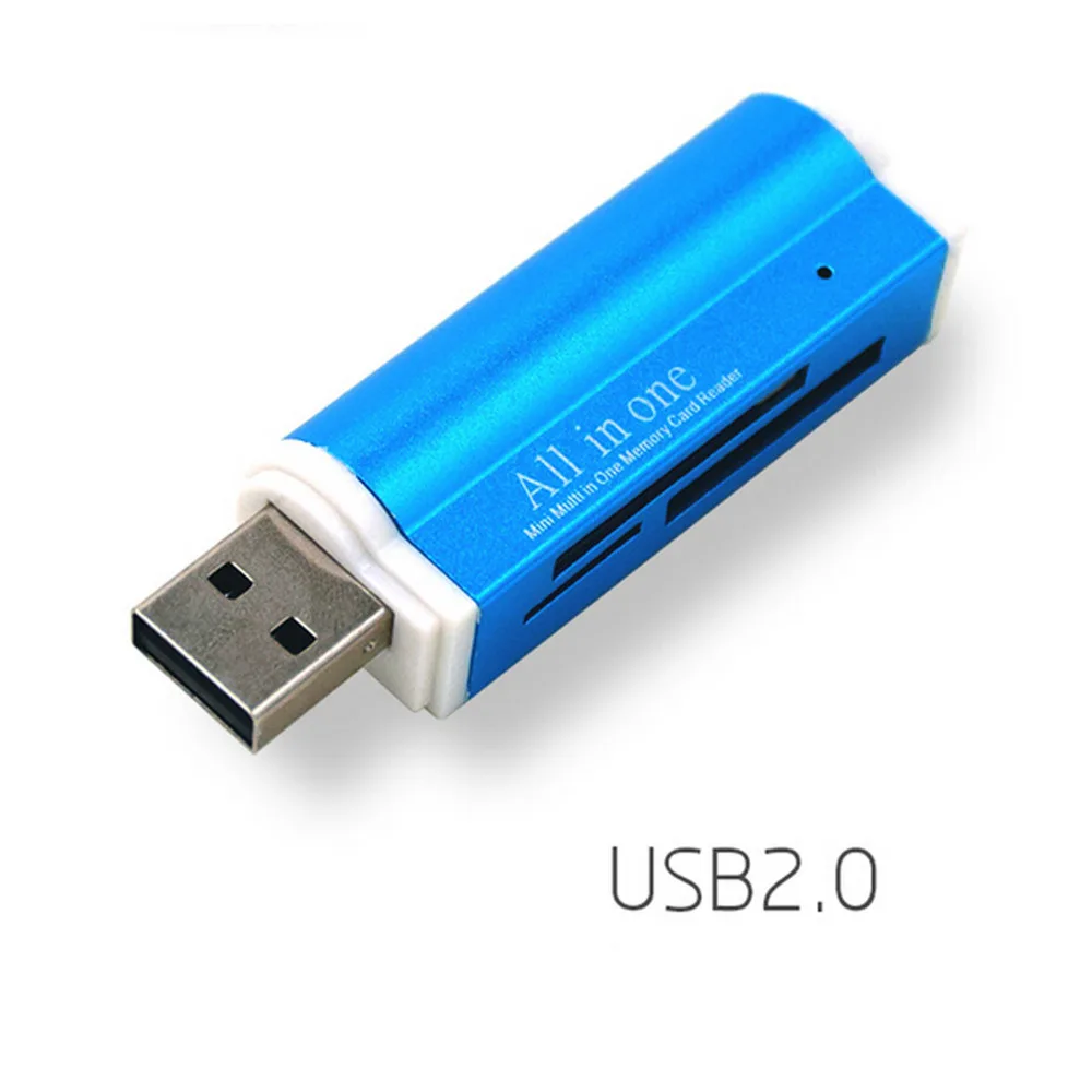 Card Reader Multi-Function 4-in-1 Micro USB 2.0 Memory Card Adapter for Micro SD SDHC TF M2 MMC MS PRO DUO Card Reader Hot - Color: Blue