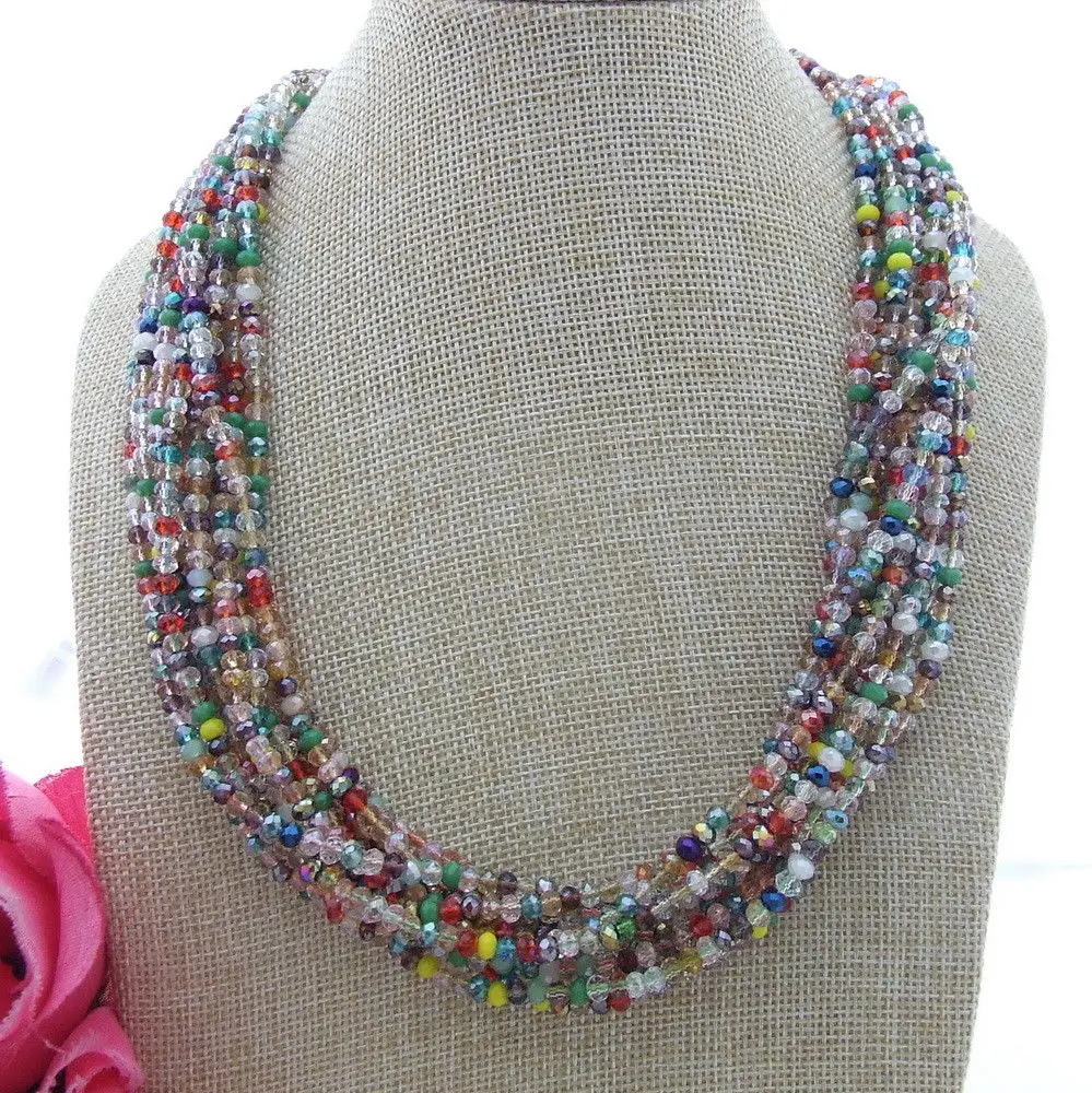 

S121311 21" 11 Strands Multi Color Crystal Necklace CZ Pendant