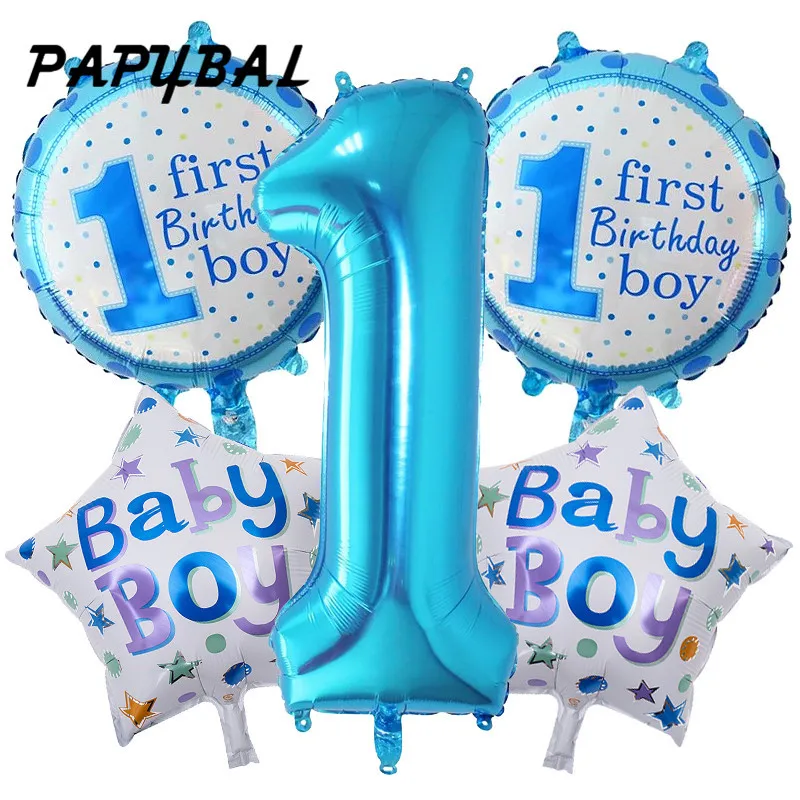 25 шт. Детские воздушные шары на первый день рождения, голубые и розовые фольгированные воздушные шары, украшение для первого дня рождения ребенка на один год, детский праздничный Декор
