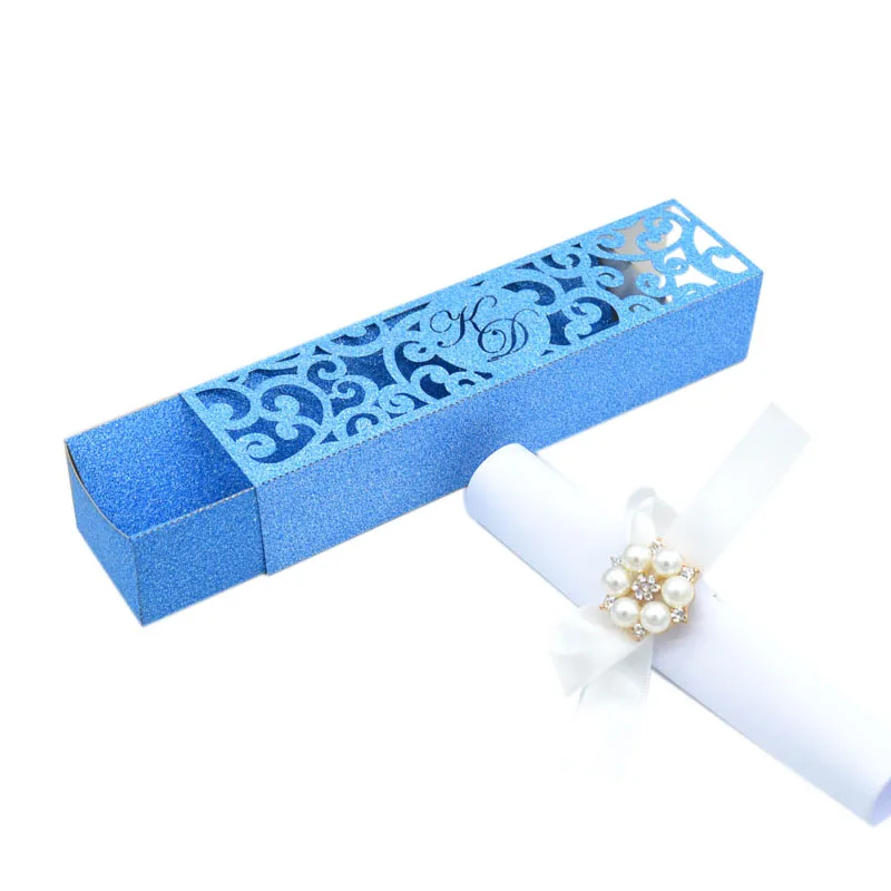 Роскошный арабский цветок формы на заказ Тиффани синий блеск бумажная карта лазерная резка коробки для свадебного приглашения