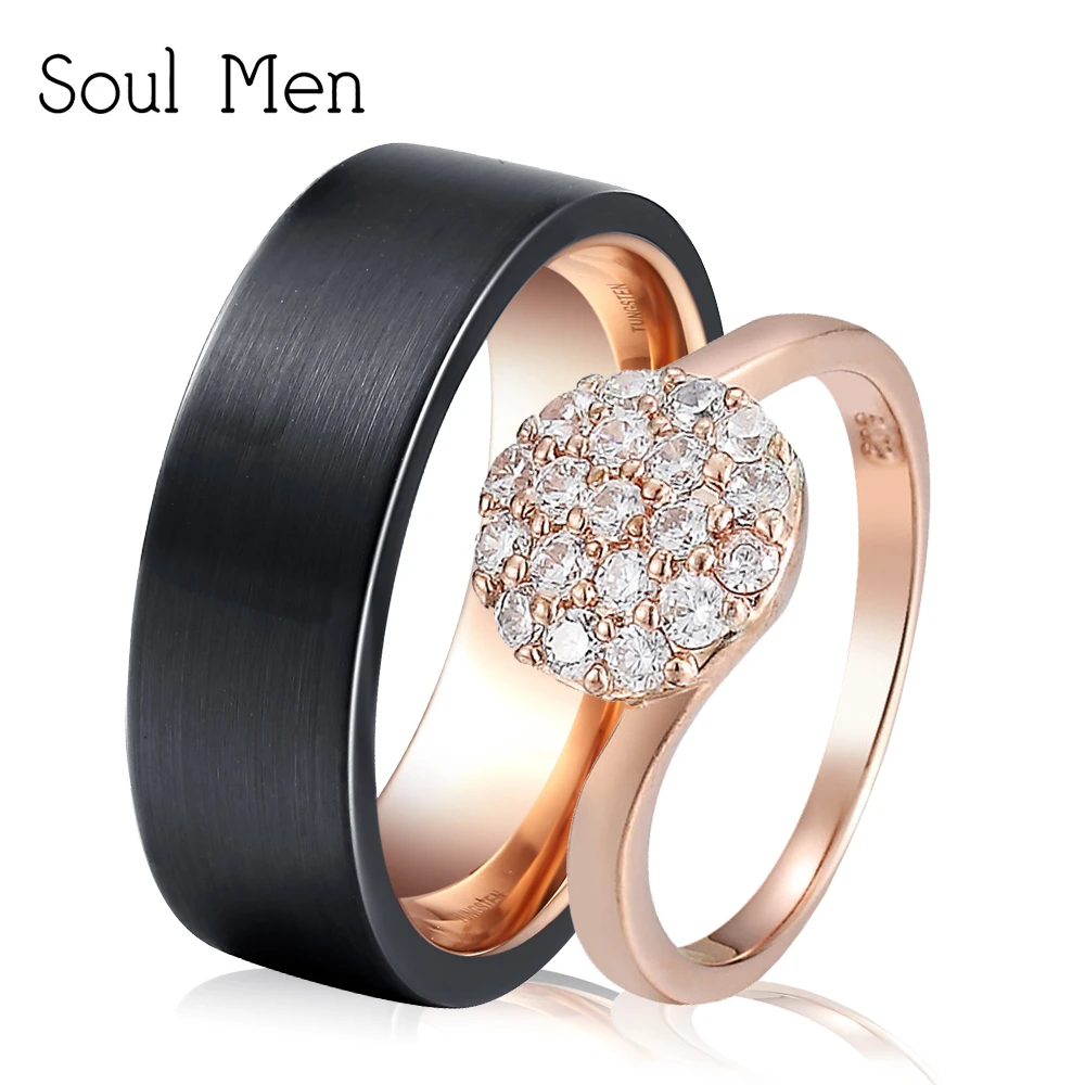 ソウルメンズ カップル用のロマンチックな結婚指輪 ピンクゴールドカラー 男性と女性用のタングステンリングczストーン パーティージュエリー Wedding Bands Aliexpress
