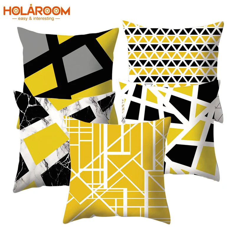 

Yellow Geometric Nordic Cushion Cover 45x45cm Throw Pillow Cover Polyester Cushion Case Sofa Bed Home Decorative Pillowcase