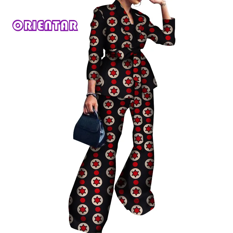 Комплект из 2 предметов, африканская одежда, женские топы с длинными рукавами и брюки, Bazin Riche, традиционный Африканский узор, хлопковые широкие брюки WY3908 - Цвет: 8