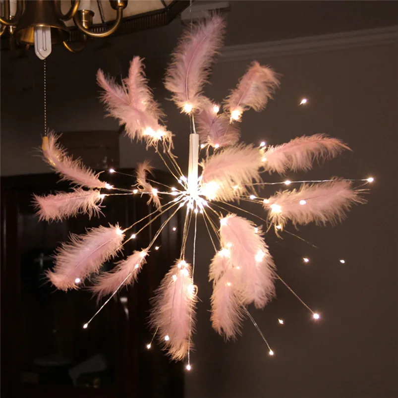 USB Feather Fireworks Lamp String Decoration 100LED Feather Light String Outdoor Courtyard Lighting Garden Decor Luces 35MR81