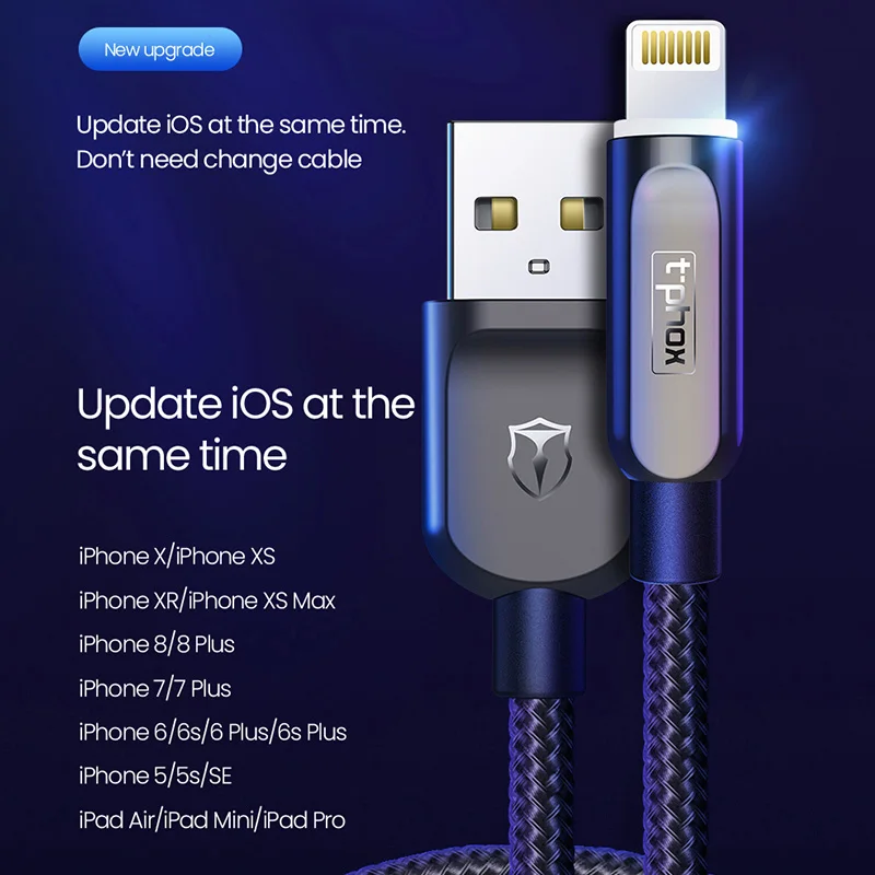 T phox LED Освещение USB кабель для iPhone 11 Pro MAX 8 7 6 зарядный iPad Быстрая зарядка передачи