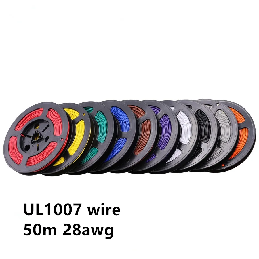 

50M/lot 98ft 28AWG UL1007 Cable Electronic Wire To Internal Wiring Flexible Stranded Electrical Wires DIY Cables 28 AWG