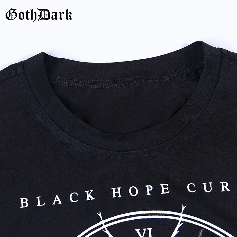 Готические футболки в готическом стиле с темными буквами и дьявольским принтом, черные готические футболки в винтажном стиле панк Харадзюку, осень, женская футболка, модная повседневная футболка с круглым вырезом