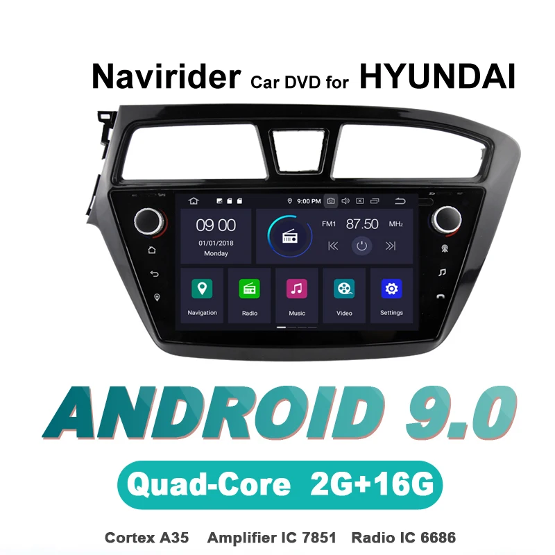 

Navirider autoradio gps navigation android 9.0 car radio Player for HYUNDAI I20 2015 Left Aux bluetooth stereo AUTO accessories