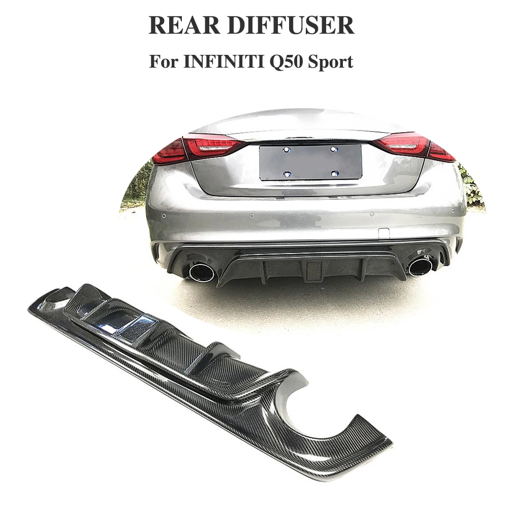 

Real Carbon Fiber Rear Bumper Diffuser Lip Spoiler For infiniti Q50 Sedan 4 Door Standard And Sport 2018 2019 add on style