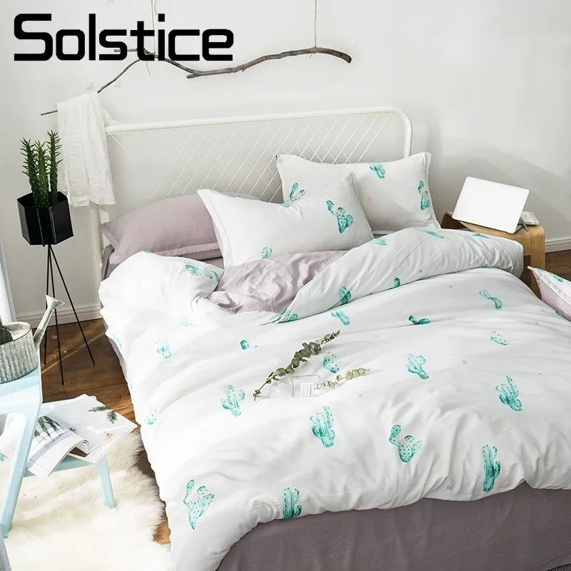 Double Bed Duvet Quilt Cover Bed Sheet Pillow Cases 150cm Bed Line Cactus-M
