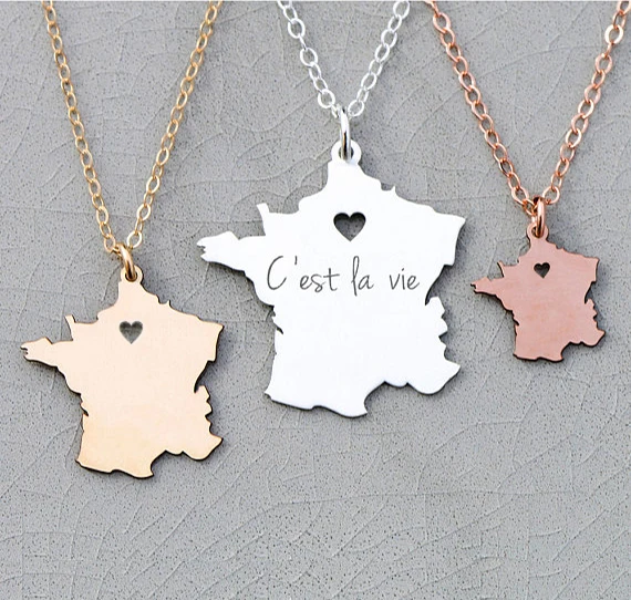 18K gold-plated France map necklace charmed jewelry gift French map necklace for Men and Women France pendant necklace