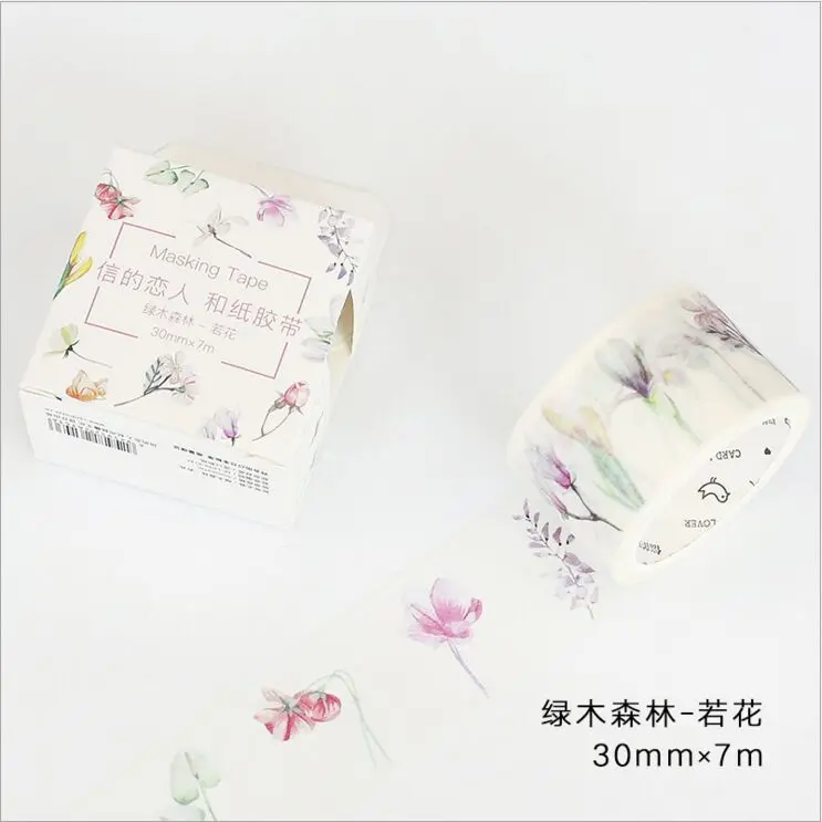 30mm Wide Green Plants Forest Pale Floral Flowers Life Decoration Washi