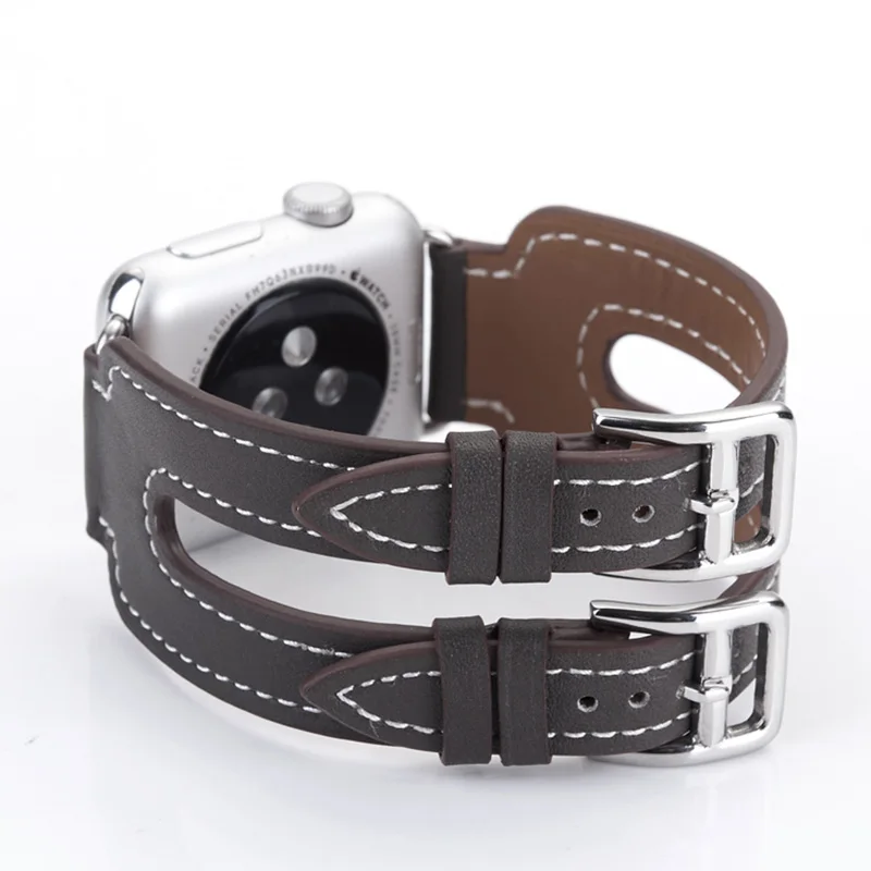 Ремешок манжета из натуральной кожи с двойной металлической пряжкой для Apple Watch