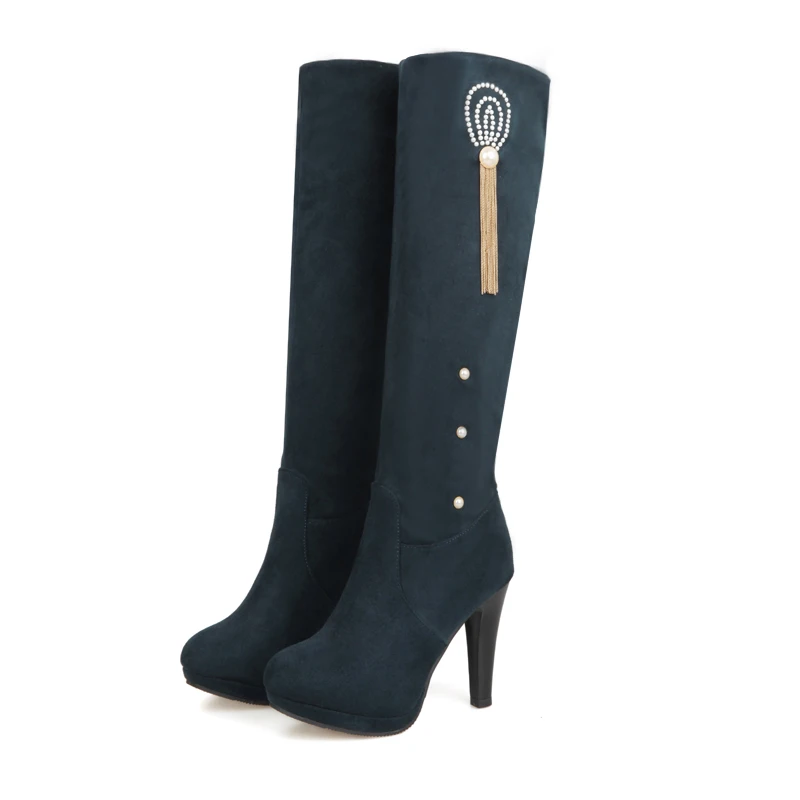 

New Sexy Women Knee High Boots Black Red Green Blue Fashion Chain Lady Riding Shoes High Heel AY02-3 Plus Big Size 10 43