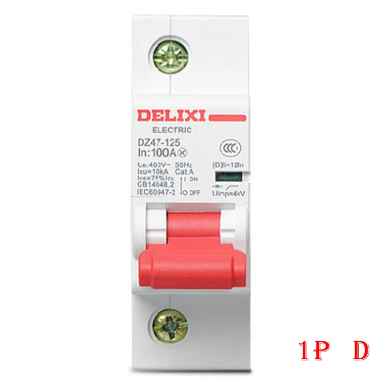 

Miniature Circuit breaker Air switch DZ47-125 DELIXI MCB 1Pole "D" Curvers 63A-125A 63A 80A 100A 125A