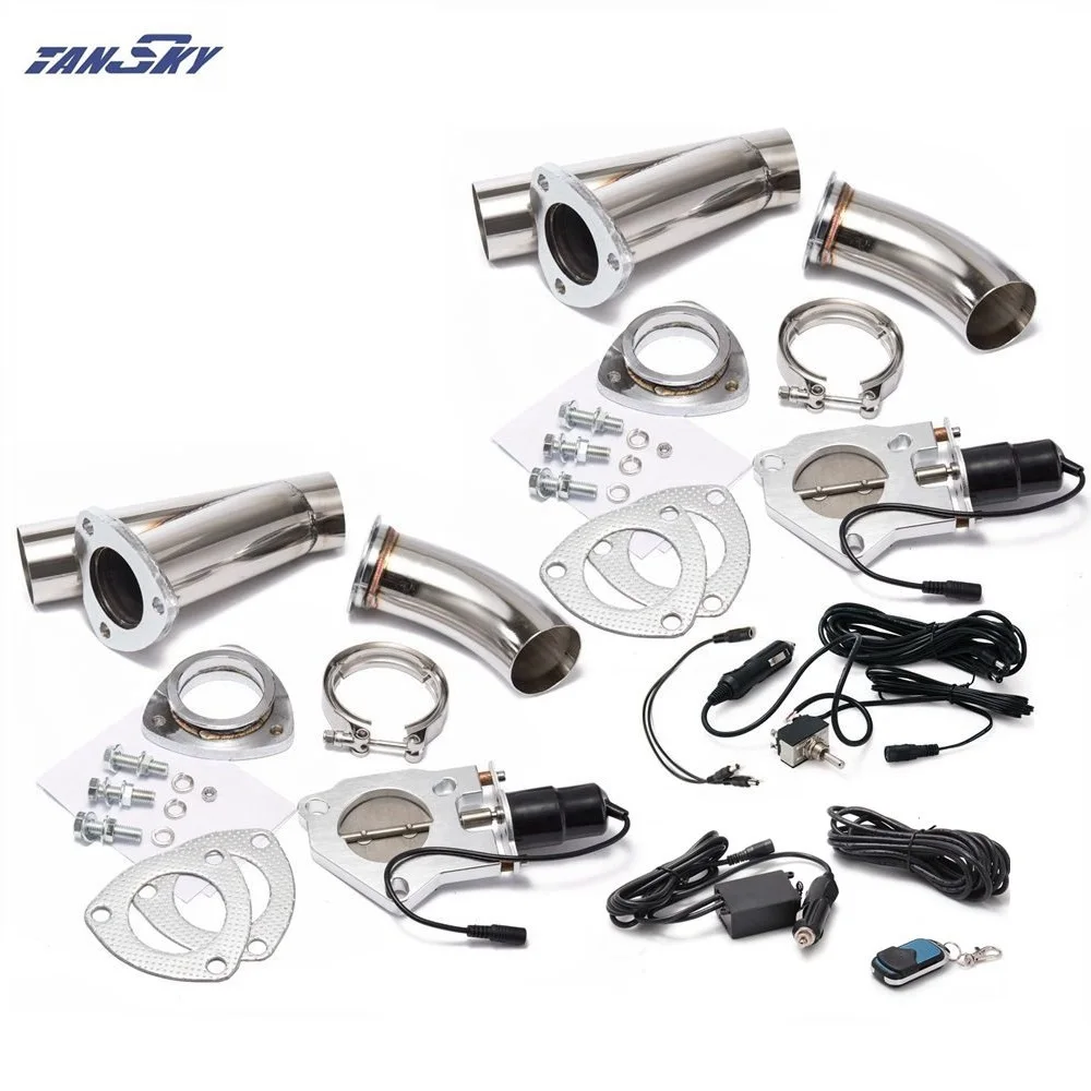 2xCut Out Remote Control/Manual Switch SS Y Headers Electric Exhaust Cutout Muffler Pipe Kit