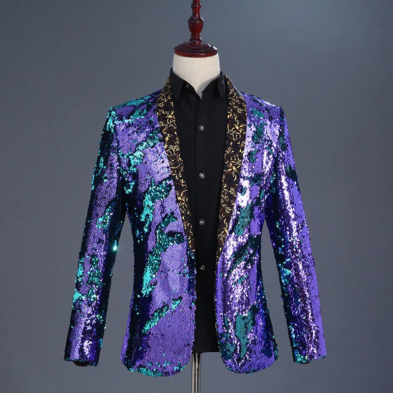 Bi Color Men Sequin Stage Jacket Color Changing Stylish Mens Sequin Jacket Men S Blazer Homme Veste Costume Homme Blazers Aliexpress