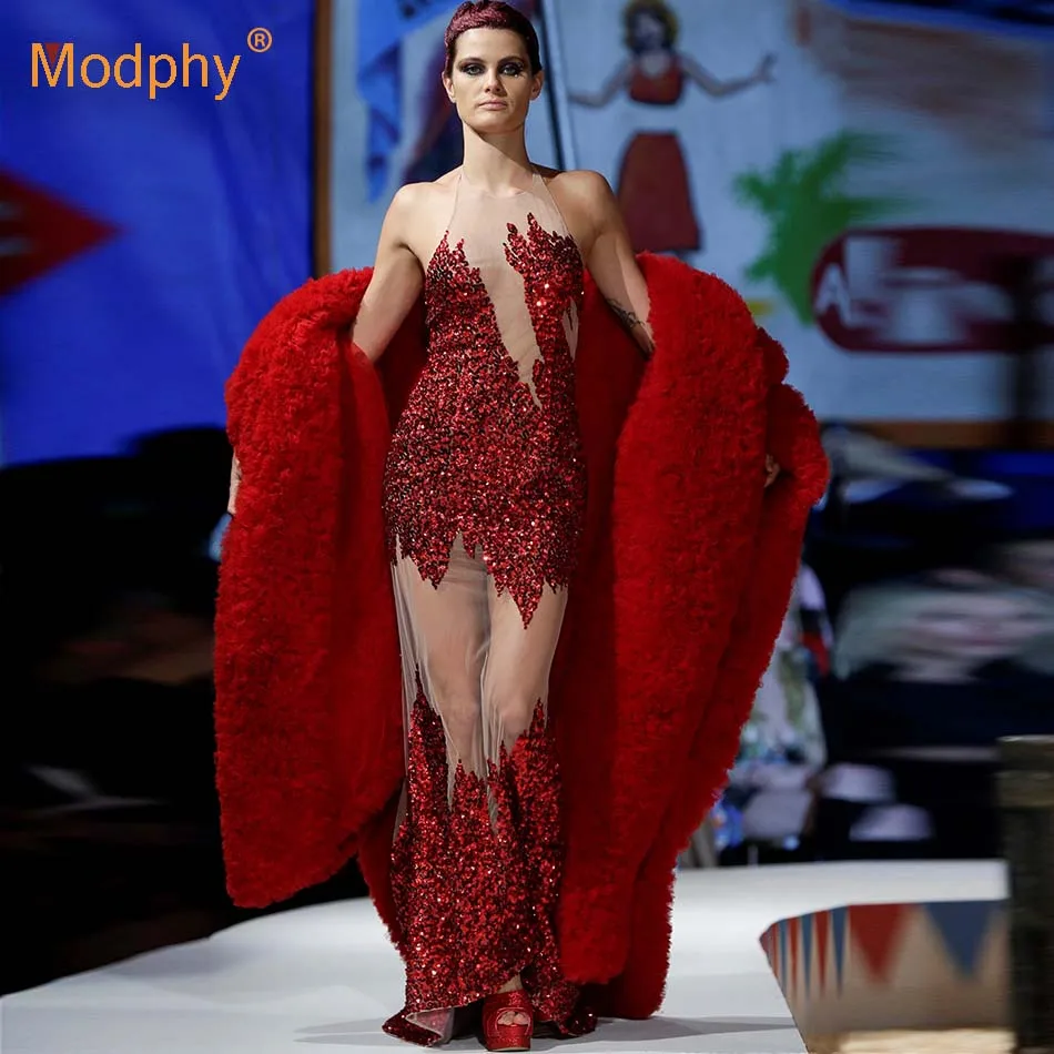 

Shiny Red Sequin Women's Elegant Dress Long Sleeve O-Neck Mesh Mermaid Vestidos Sexy Celebrity Runway Party Long Dress Vestidos