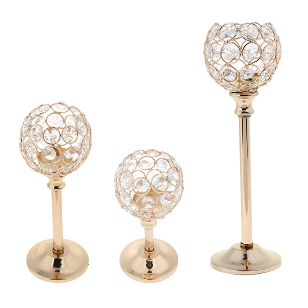 3 Height Golden Mosaic Crystal Wedding Present Candlestick Candle Tea Light Holder Stand for Events Wedding Home Party Decor