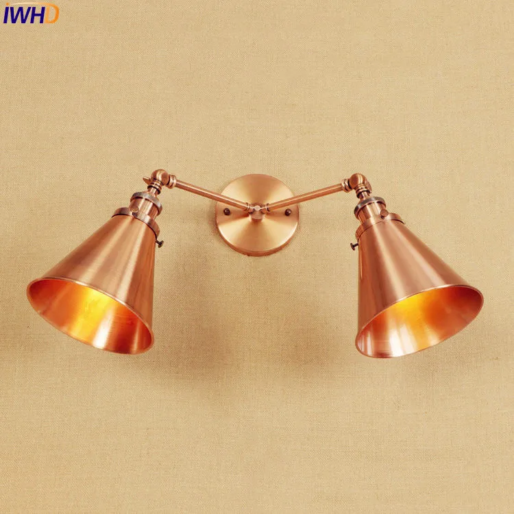 

IWHD Loft Retro Wall Lights Fixtures 2 Heads Home Lighting Industrial Rustic Wall Sconces Antique Vintage Wall Lamp Edison LED