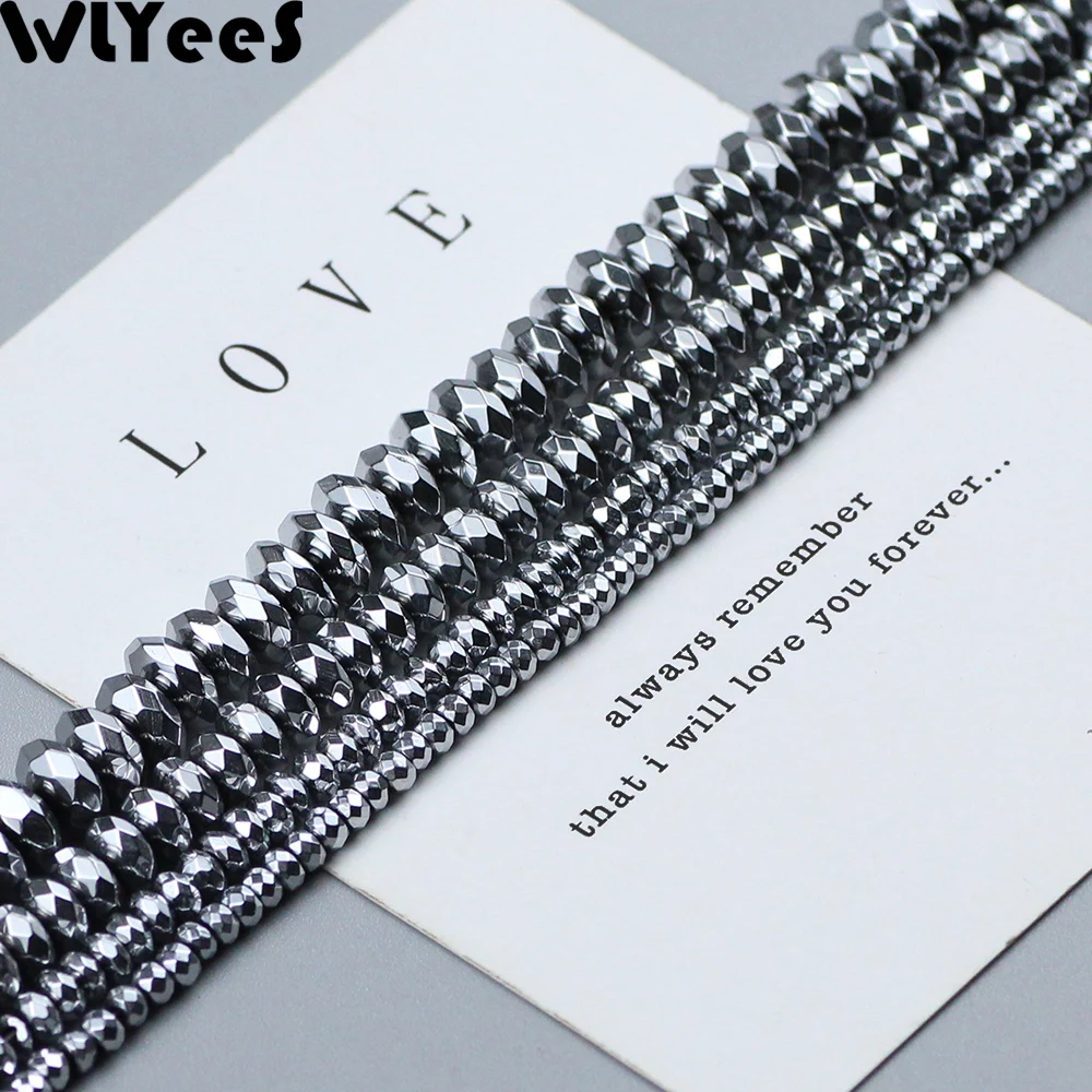 

WLYeeS Plating Silver Hematite beads faceted Flat Round natural Stone 3 4 6 8 10mm Loose beads for DIY Jewelry Bracelet Making