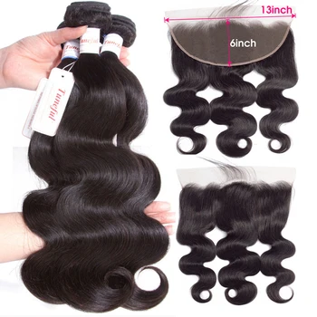 

13x6 Pre Plucked Lace Frontal Closure With Bundles Brazilian Body Wave Hair Bundles With Frontal 100% Human Hair Weave Remy
