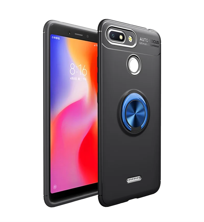 Чехол для Xiaomi Redmi 6 чехол 360 градусов кольцо палец держатель автомобиля fundas Чехлы для Xiaomi Redmi 6 Redmi6 чехол для телефона husing coque - Цвет: Blue and Black Case