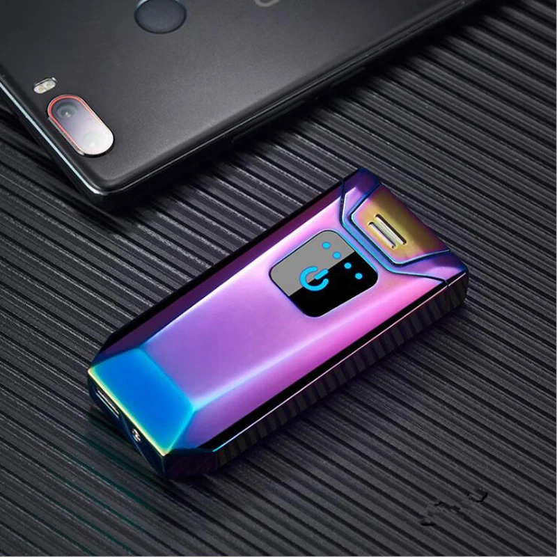 

Fingerprint Touch Sensitive Double Arc Rechargeable Lighter Creative LED Power Display Windproof Electric USB Cigarette Lighter