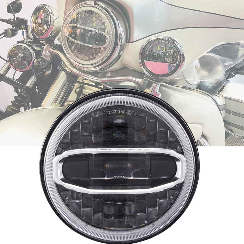

New 7" Inch White Blue Halo Headlights Hi/Lo Beam ForTouring Ultra Classic Electra Street Glide Road King Motorcycle Headlamp