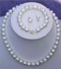 

Women Gift word Love women Fashion Jewelry 7-8mm Real Natural White Cultured Pearl Necklace Bracelet Earring Set