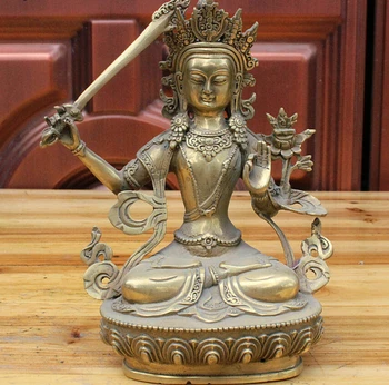 

ymy---524+++8" Tibet Buddhism Brass Seat Wenshu Manjushri Boddhisattva Goddess Buddha Statue