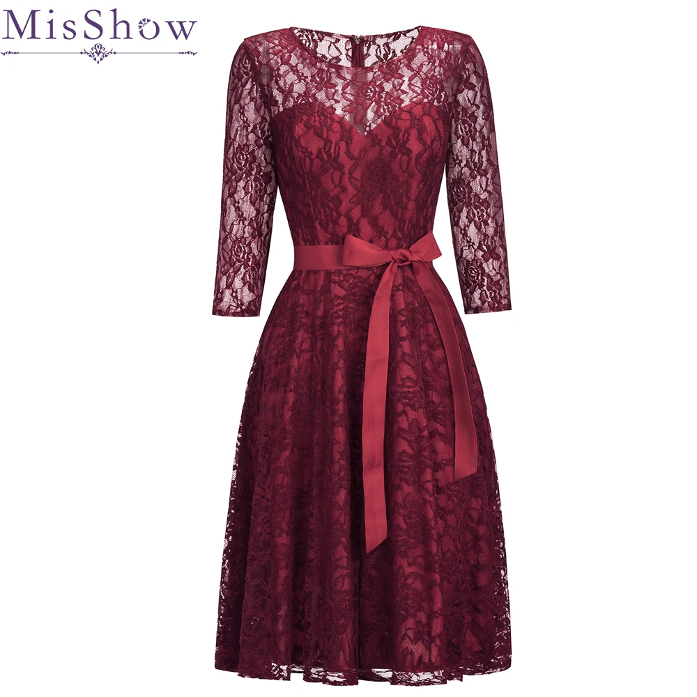 Женское короткое коктейльное платье до колена Robe De Soiree бордовое красное с