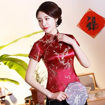 

Chinese Style Retro Female Blouse Plus Size 2020 New Floral Short Sleeve Shirt Casual Summer Tops Stage Show Clothing 3XL 4XL