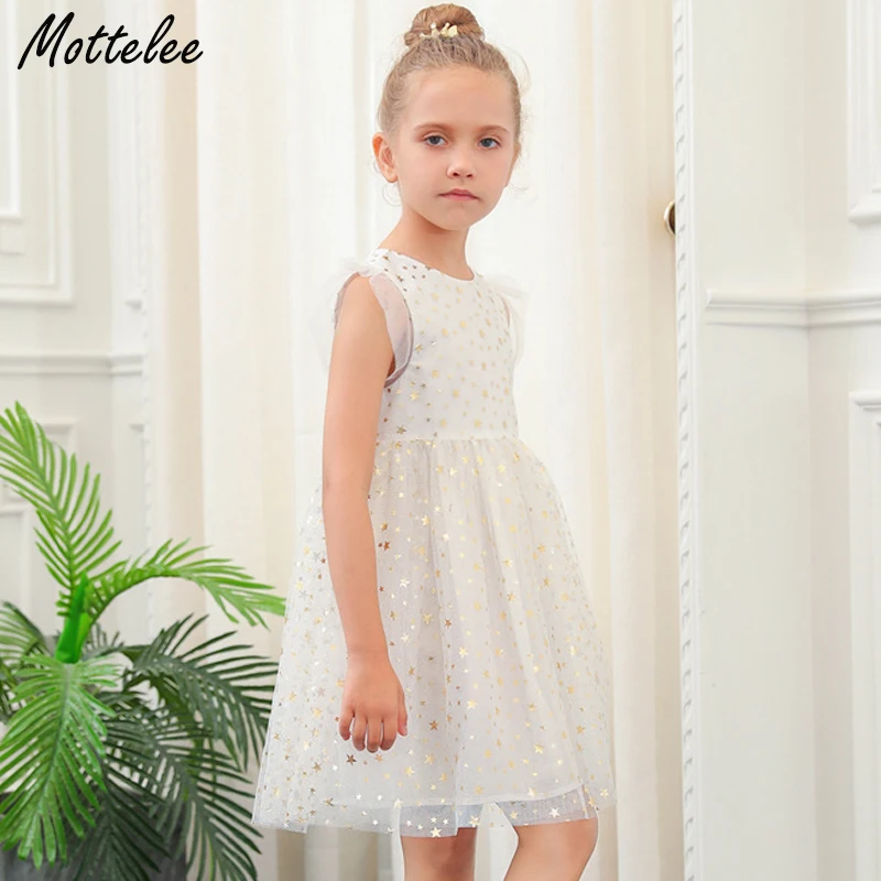 Mottelee Girls Star Dress Princess White Tulle Wedding Party Dresses 2018 Summer Pageant Kids Fancy Frock Design Outfit for Girl | Детская