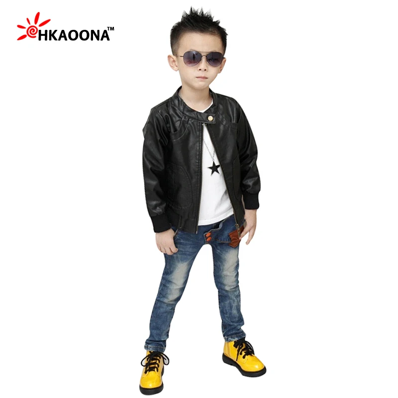 Autumn Baby Boys Faux Leather Jackets PU Winter Coat Zipper Black Bron Outerwear for Boys Thin