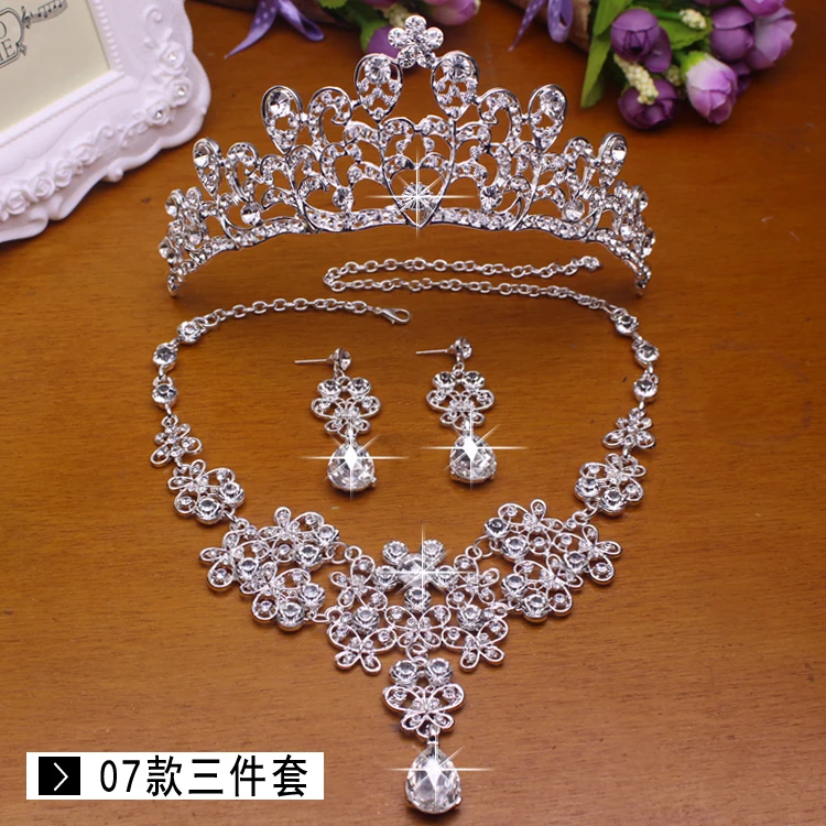   Classic White Water drop Bridal NecklaceEarrings 3 Crystal Women Wedding jewelry set  (11)