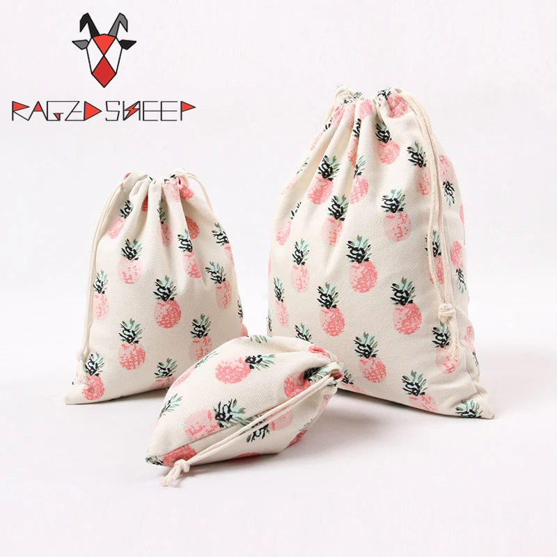 

Raged Sheep Fashion Drawstring Cotton Grocery Shopping Bags Folding Shopping Cart Eco Pineapple Printed Reusable Bag