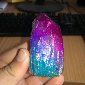 

rainbows minerals beautiful colorful purple blue yellow aura quartz crystal titanium bismuth silicon cluster home decoration