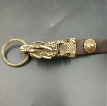 

Collectable Chinese Brass Carved Zodiac Animal Dragon Head Key Buckle Exquisite Small Pendant