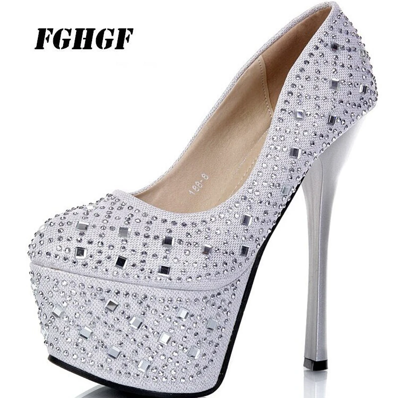 

High 16cm high heel sexy club women's single shoes water drill waterproof platform shallow mouth women's shoes The banquet shoe