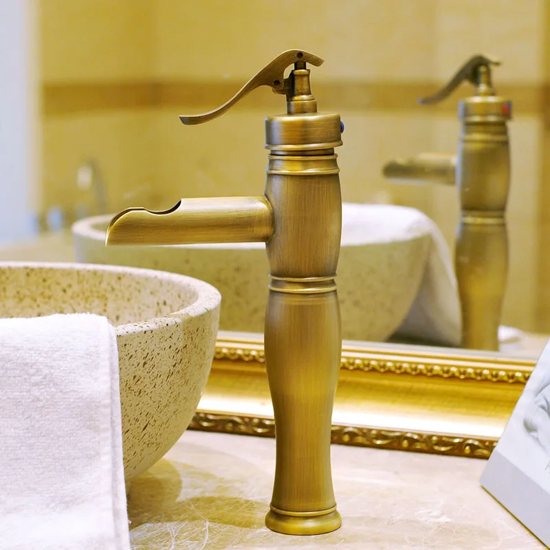 

Antique Kitchen Faucets Bronze Brushed Basin Faucet Single Handle Single Hole Sink Mixer Hot Cold Water Deck Mounted WD 9-54-231