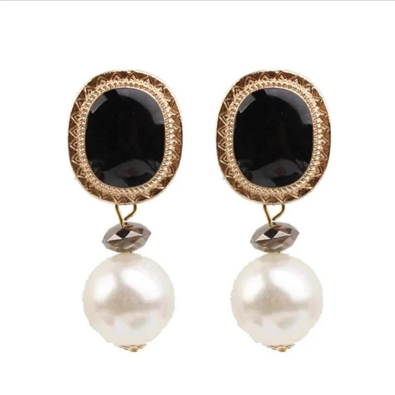 

New Metal Gold Big Geometric Earrings Irregular Design Circle Round Natural Freshwater Pearl Dangle Earrings for Women Girl Gift