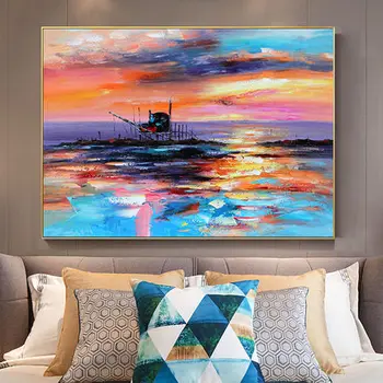 

CR Hand-painted Oil Painting Sunrise Office Wall Art Framework Pictures Modern Painting For Living Room Background Wall Painting
