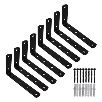 

5x3 inch L Shaped Corner Brace Shelf Brackets x 8. Right Angle Black Solid Steel Supports for 4 Shelves. Discreet Hidden Stron