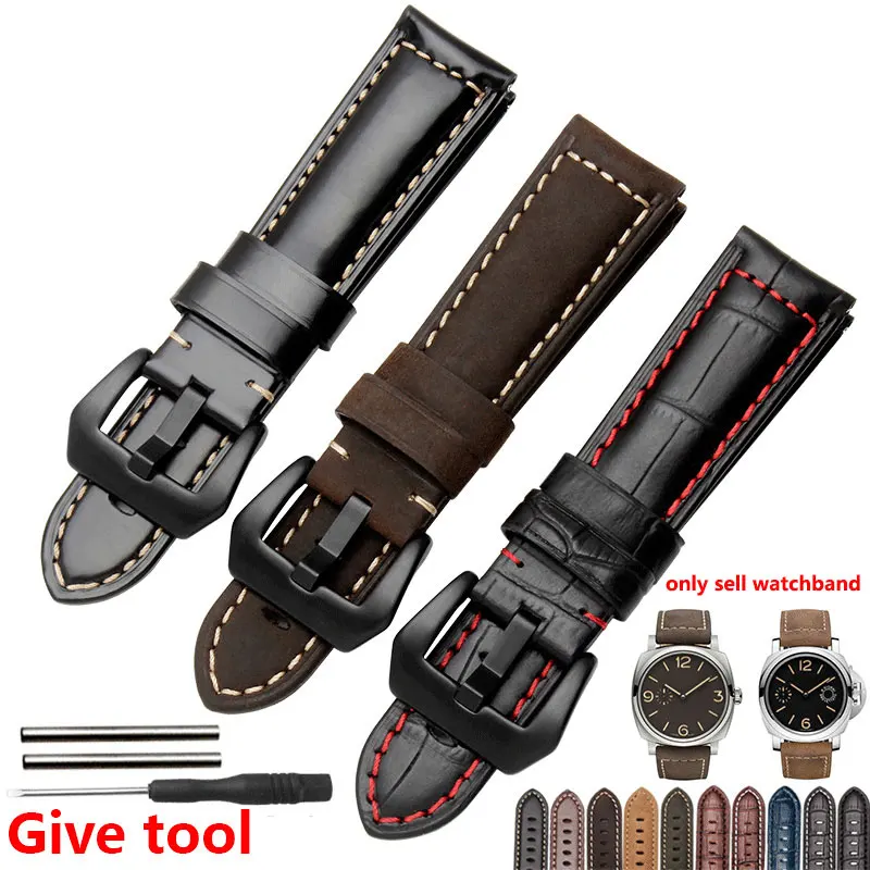 

Genuine Leather Watch bands 20mm 22mm 24mm 26mm Men's Thick Strap Scrub Wristwatch chain For PAM111