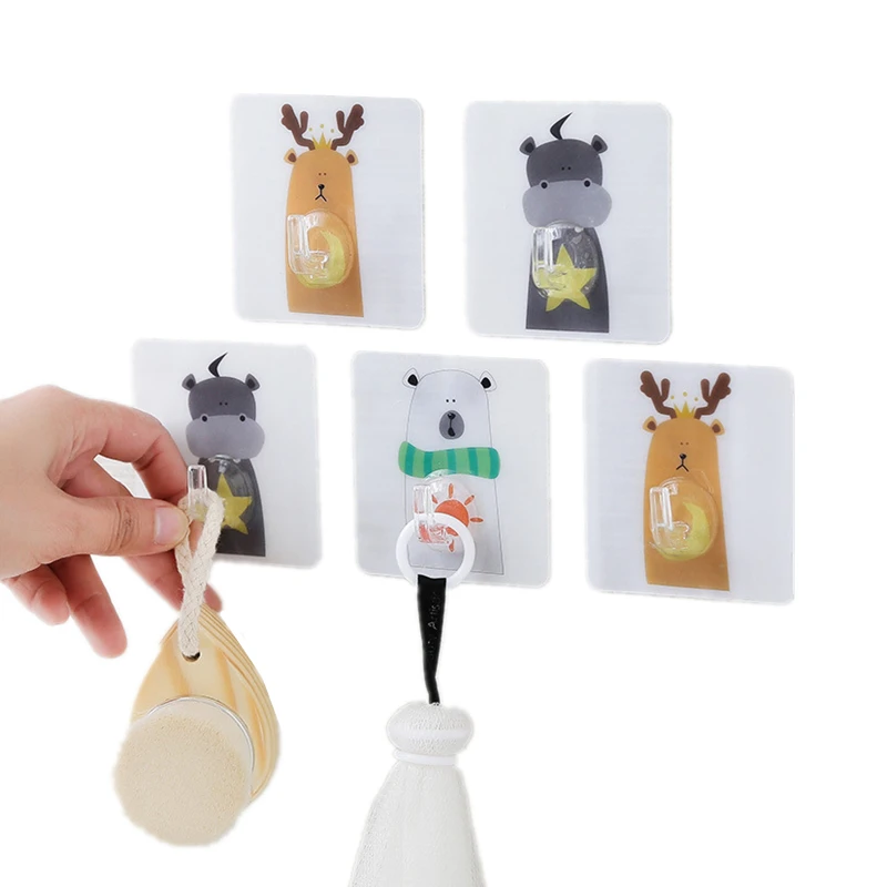 

3PCS Strong Adhesive Hooks Cartoon Pattern Bathroom Kitchen Organizer Hanger Stick On Wall Hanging Door Key Clothes Towel Holder