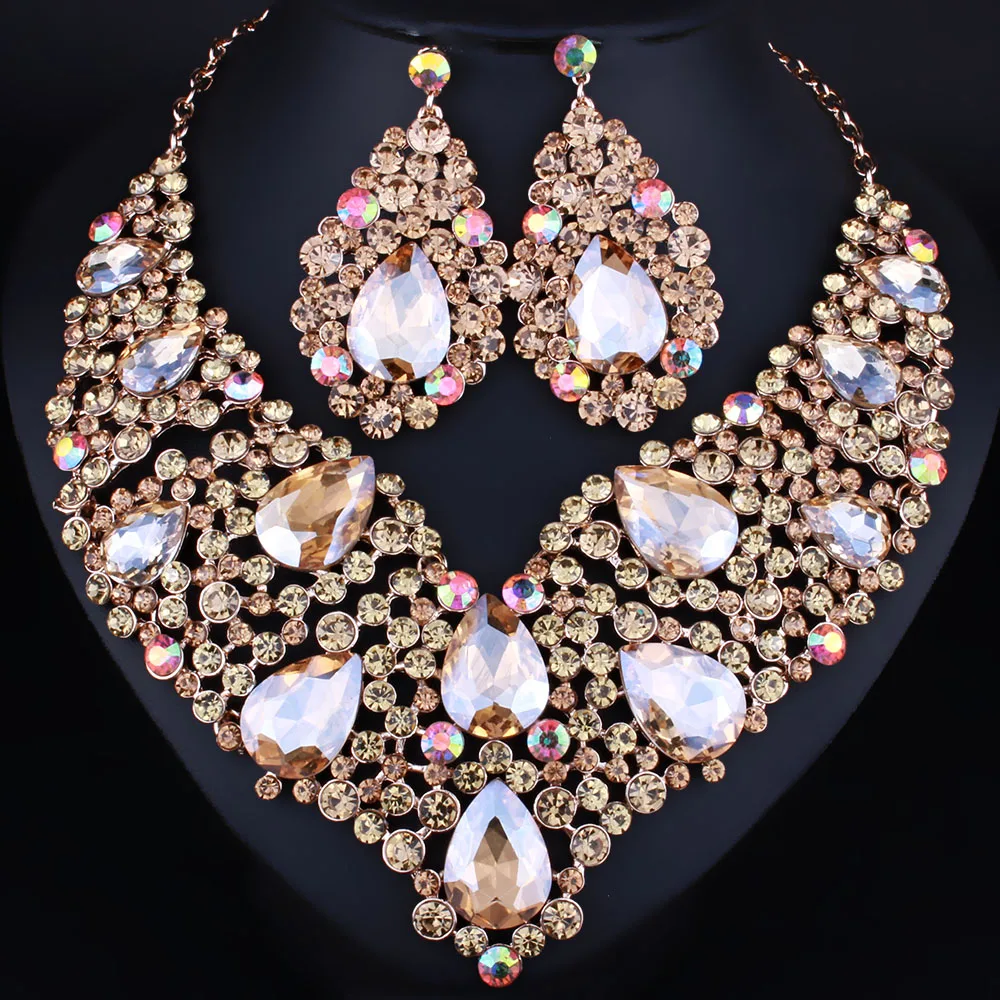 Luxurious Wedding Jewelry Full Crystal Rhinestone Statement Necklace