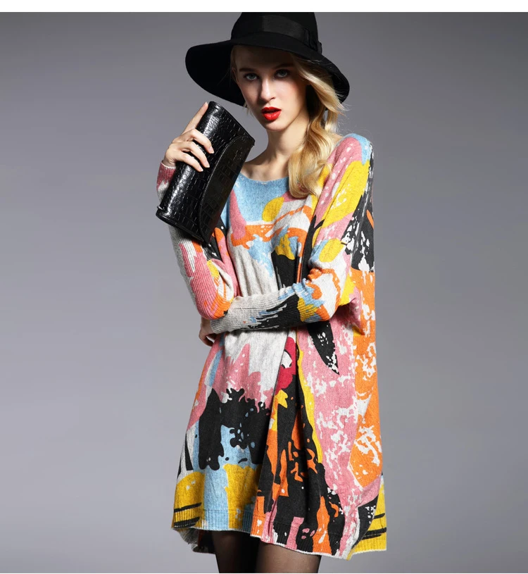 Spring and winter winter Europe and the United States fat mm was large size knit women sweater loose printed hedging long-sleeved sweater (2)